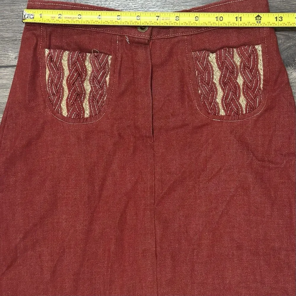 Vintage 70s Sears Roebuck Girls Skirt Embroidered A-line Boho Growing Girl Sz 10